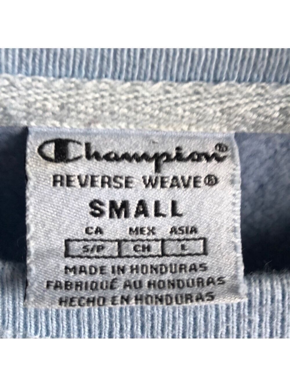 CHAMPION Reverse Weave Blue Dip Dye Script Ombre Crewneck Pullover Sweatshirt S - Picture 6 of 13